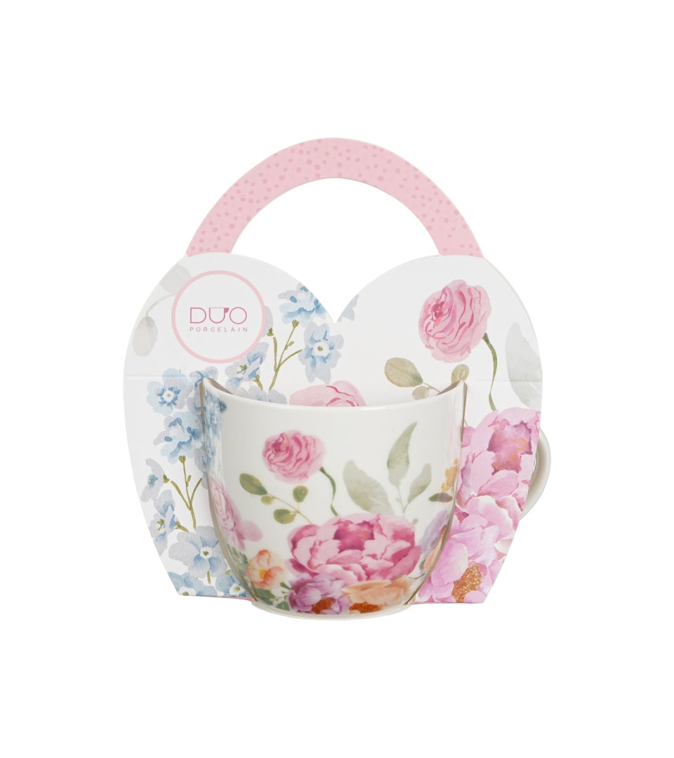 Porcelán virágos bögre 460 ml papír díszcsomagolásban June