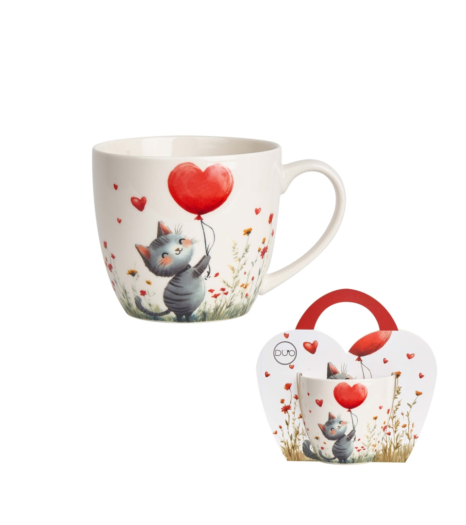 Valentin napi porcelán cicás bögre papír díszcsomagolással 460 ml
