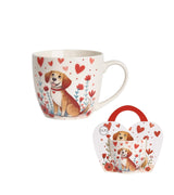 Valentin napi porcelán bögre papír dísztasakkal kutyás 460 ml