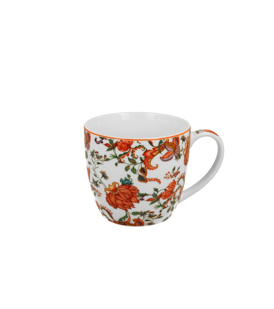 Porcelán bögre piros virág mintás 460 ml dísztasakkal