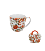 Porcelán bögre piros virág mintás 460 ml dísztasakkal