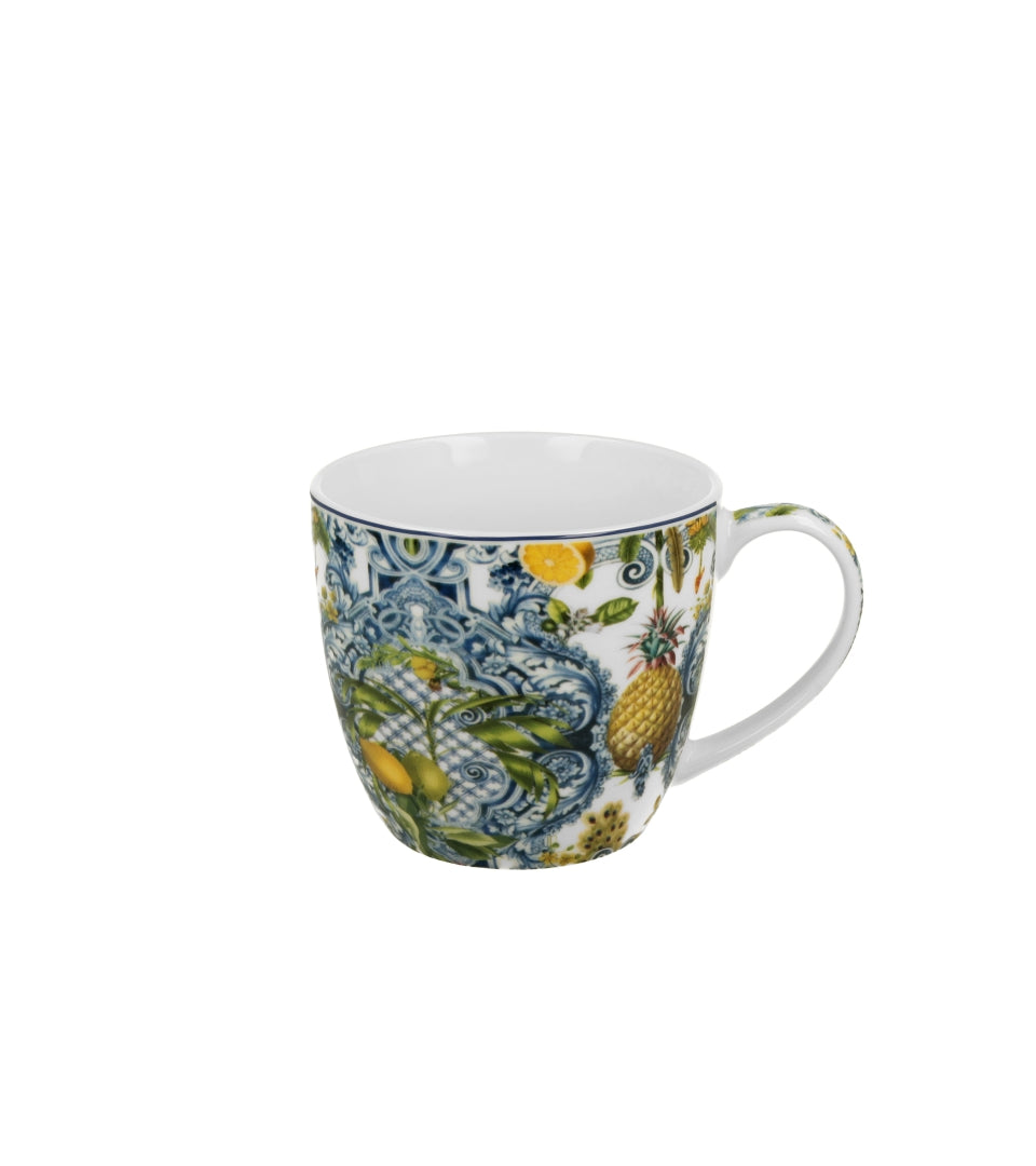 Porcelán bögre citrom és ananász mintás 460 ml dísztasakkal