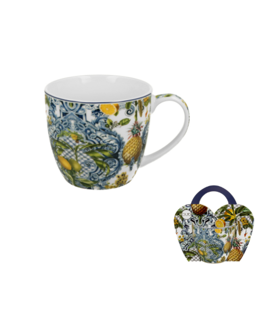 Porcelán bögre citrom és ananász mintás 460 ml dísztasakkal