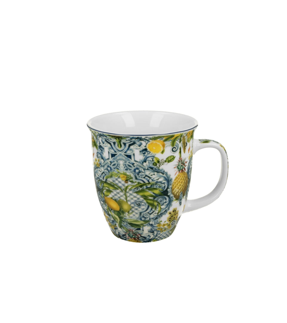 Porcelán bögre citrom és ananász mintás 650 ml díszdobozban