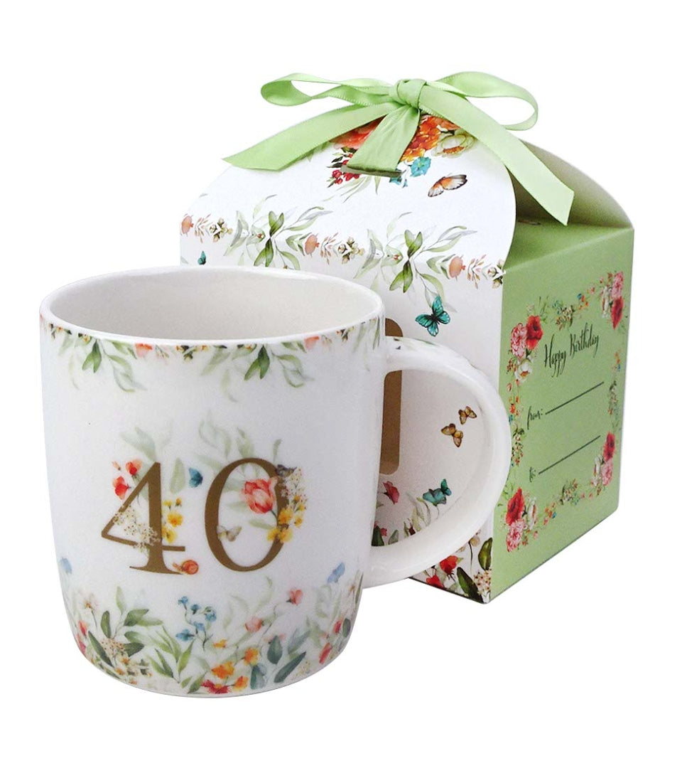Porcelán ajándék bögre 400 ml díszddobozban 40. születésnap