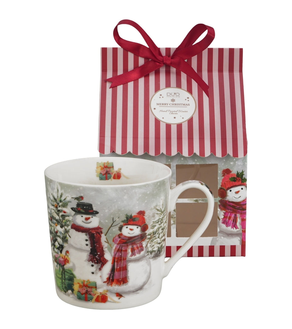 Hóemberes Karácsonyi porcelán bögre házikó díszcsomagolásban Snowman Smile