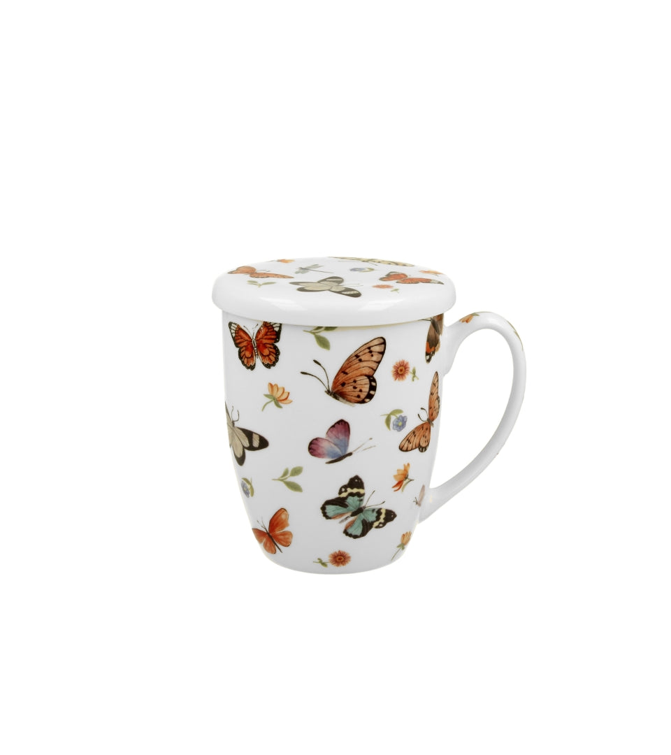 Porcelán pillangós bögre fém szűrővel 360 ml ajándék díszdobozban Butterflies