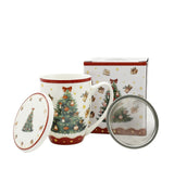 Karácsonyi fenyőfás porcelán bögre fém szűrővel díszdobozban Christmas Tree 3