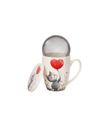 Valentin napi porcelán cicás fém szűrő bögre díszdobozban 360 ml