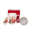 Valentin napi cicás porcelán bögre díszdobozban tetővel fém szűrővel 360 ml