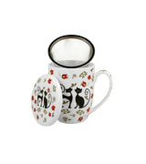 Cicás porcelán bögre tetővel fémszűrővel 430 ml dobozban Ethno Cats
