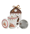 Karácsonyi Porcelán teás bögre szűrővel 360 ml házikó díszcsomagolásban Gingerbread House