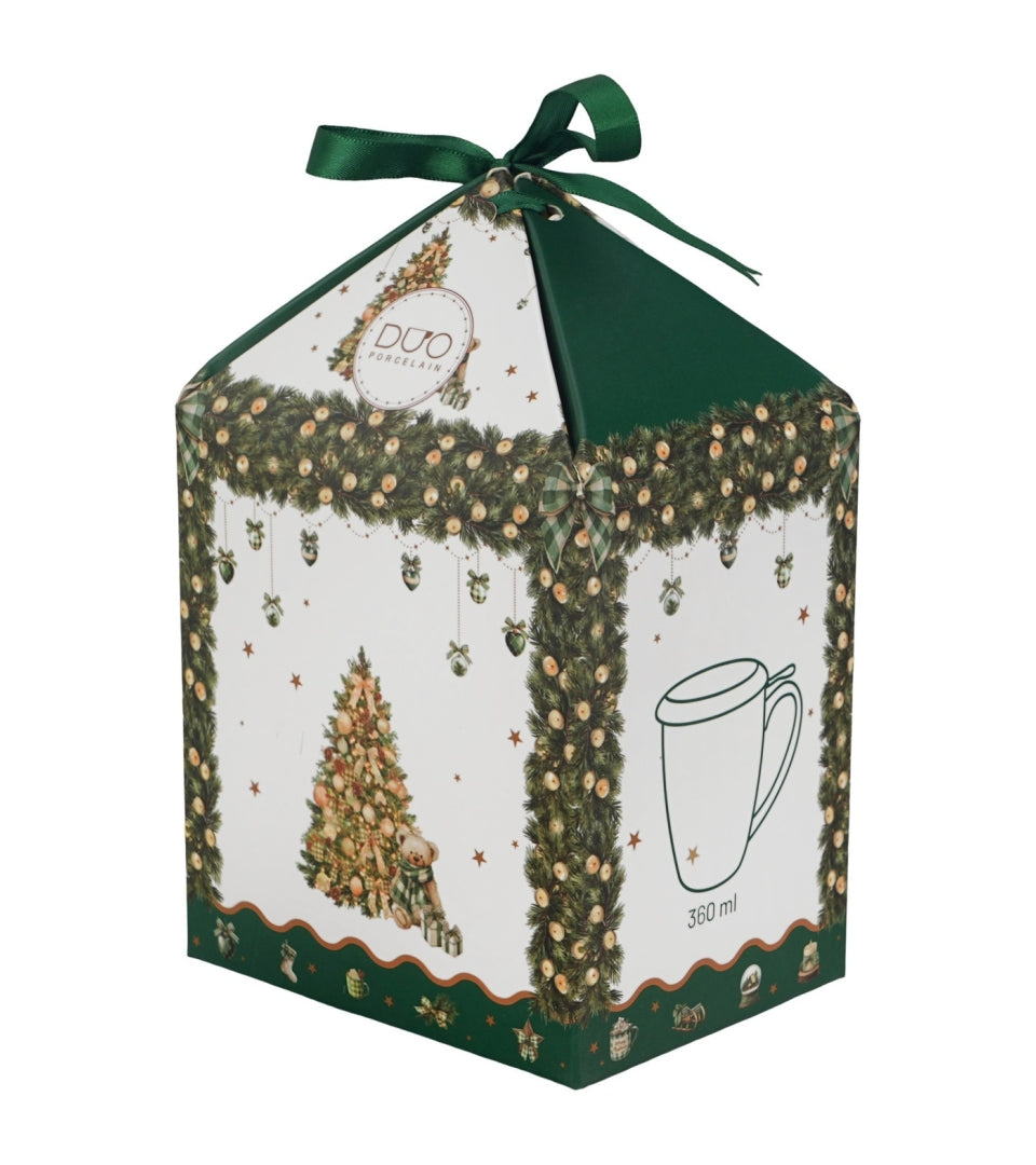 Karácsonyfás Porcelán teás bögre tetővel fém szűrővel 360 ml dobozban Tree Sparkle