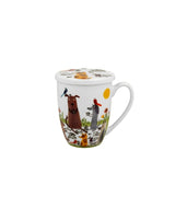 Bögre Kutyás porcelán teás bögre szűrővel díszdobozban Kutyák pikniken