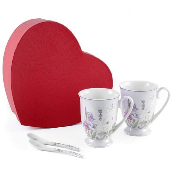 Bögre Lavande d'Amour Levendulás porcelán bögre szett szív alakú díszdobozban