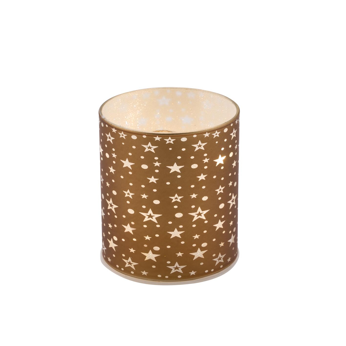 mécsestartó LED Üveg mécses átvilágítós csillagos arany 9x10 cm
