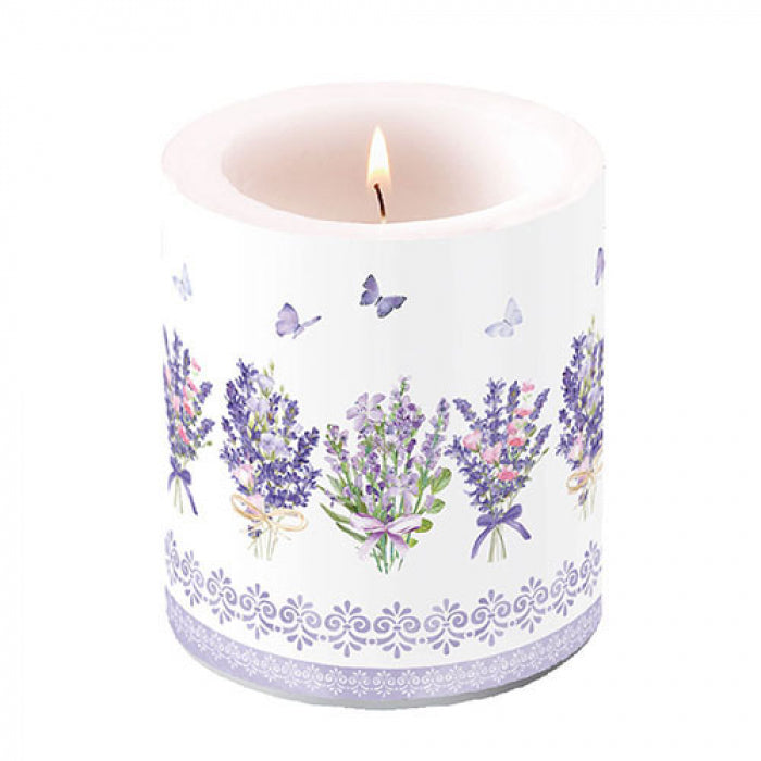 Levendula virágos átvilágítós gyertya 10x10 cm Lovely lavender white