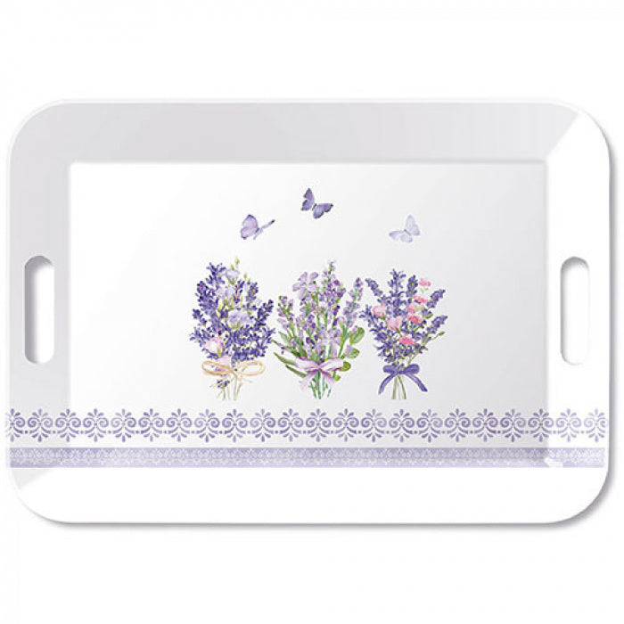 Levendula virágos műanyag konyhai nagy tálca 33x47 cm Lovely lavender white