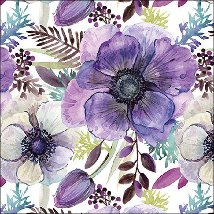 Lila virágos háromrétegű papírszalvéta 33x33 cm 20db-os Purple dream