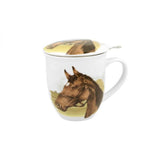 Lovas fémszűrős porcelán teásbögre 430 ml - díszdobozos