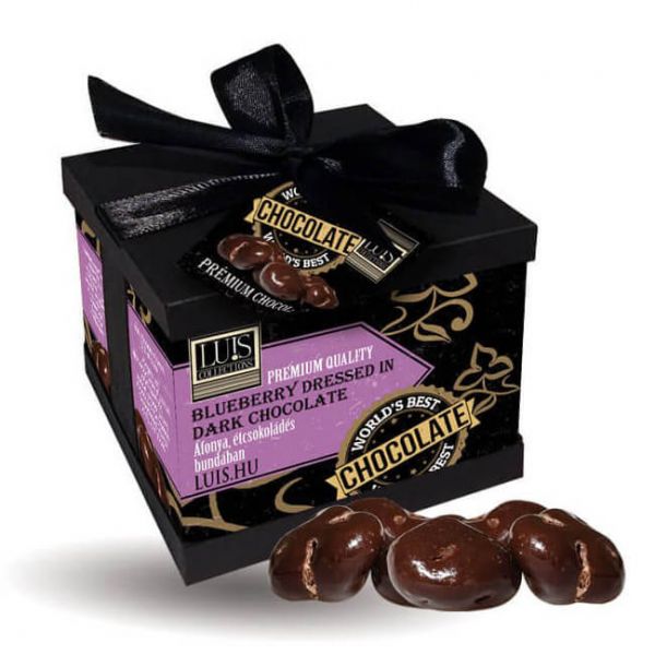 Csokoládé Luis collection vörösáfonya étcsokoládéban 90 g - fekete szalagos díszdobozban
