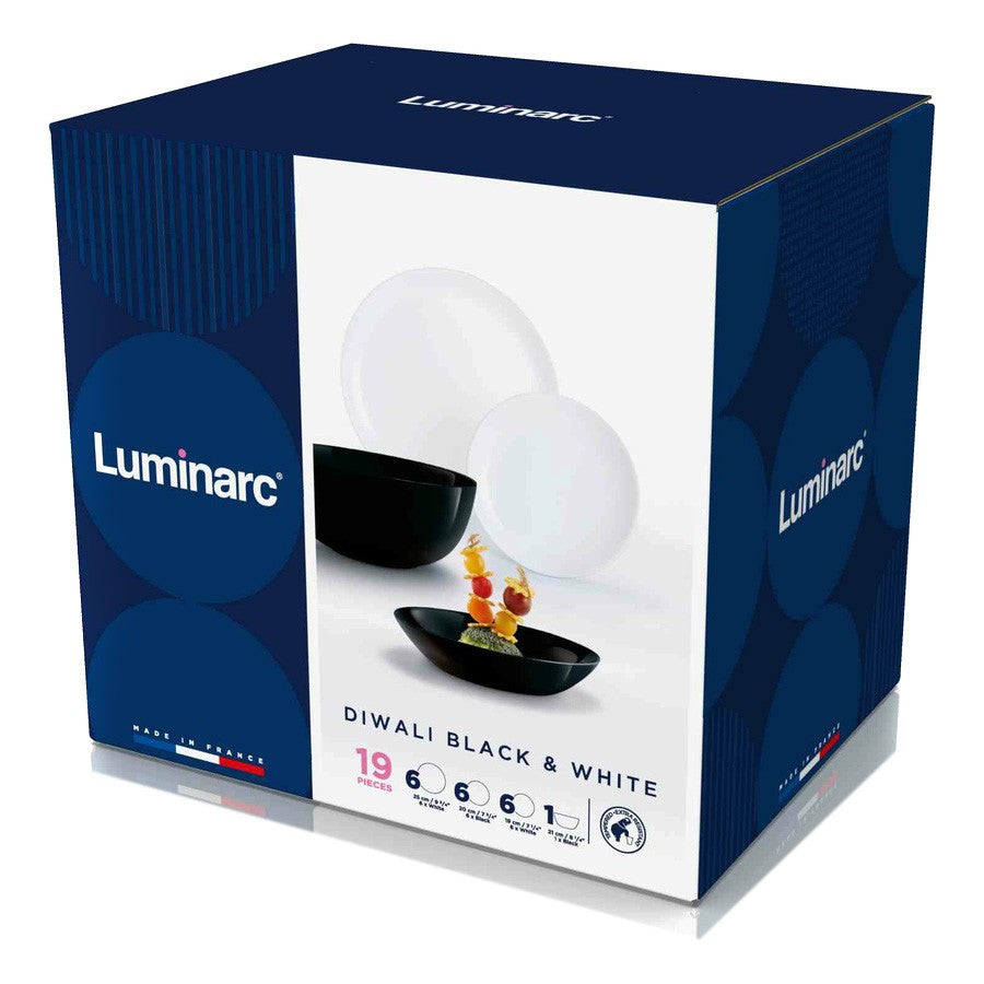 Luminarc Diwali üveg étkészlet 19 részes 6 személyes fehér fekete P4360