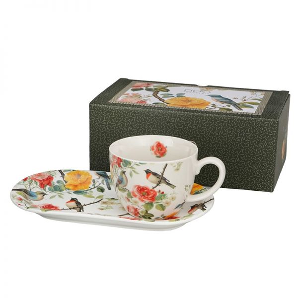 Madaras porcelán reggeliző szett tálcával – 450 ml