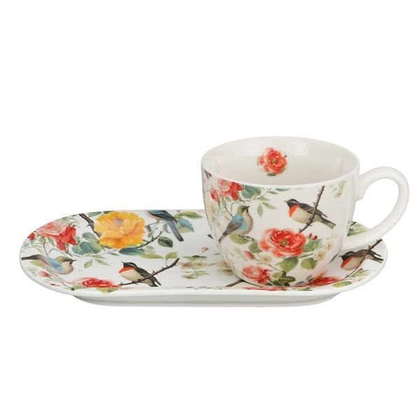 Madaras porcelán reggeliző szett tálcával – 450 ml