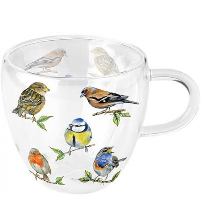Bögre Madárkás Duplafalú boroszilikát üveg bögre Bird species