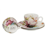 Magnólia virágos porcelán espresso kávéscsésze aljjal 110 ml – 2 személyes – díszdobozos