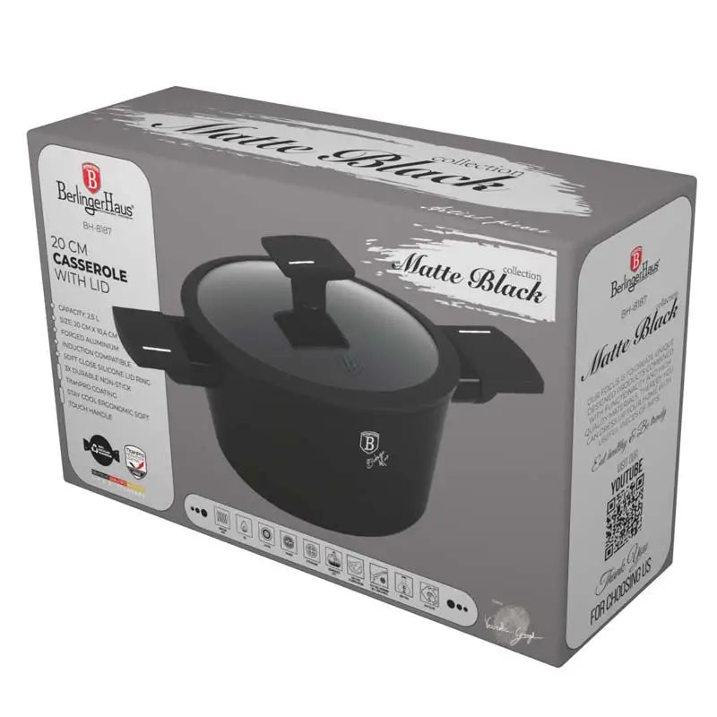 Matt fekete indukciós tapadásmentes lábas fedővel 2,5 L Berlinger Haus Matte Black
