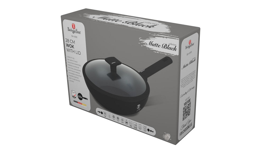 Matt fekete indukciós tapadásmentes Wok fedővel 28 cm Berlinger Haus Matte Black