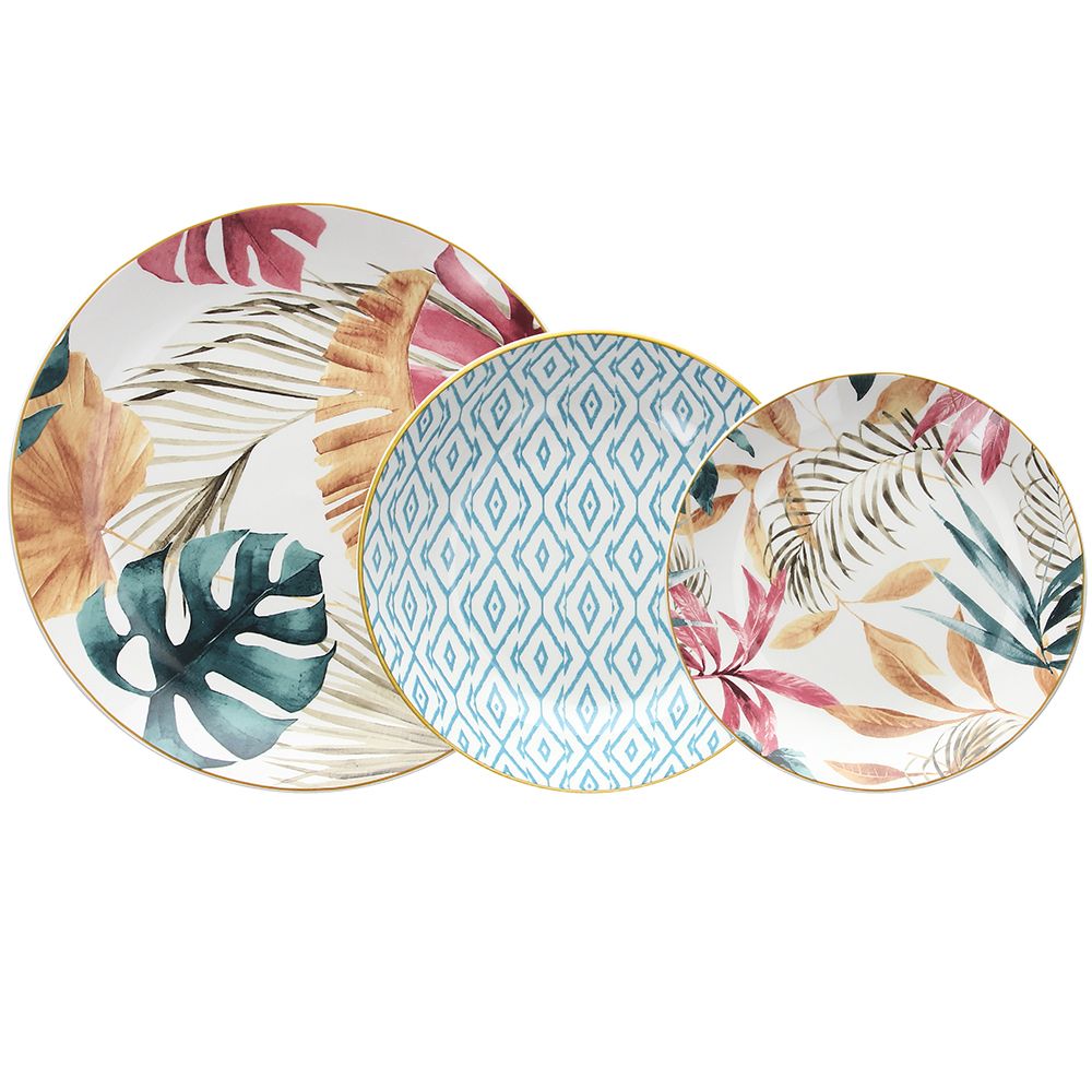 Trópusi mintás 18 részes porcelán étkészlet Tognana Tropical Rosè