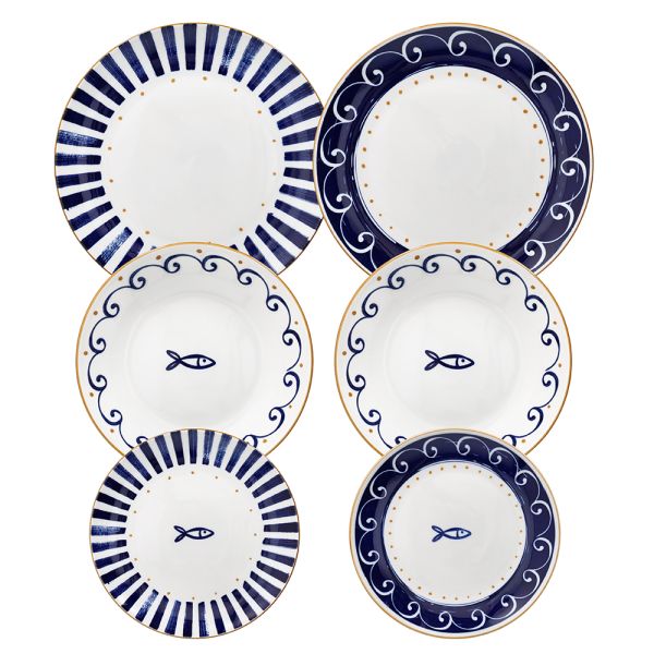 Tognana mediterrán 18 részes porcelán étkészlet szardinia hal mnitás