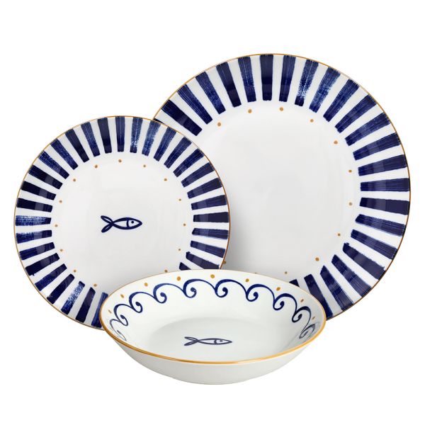 Tognana mediterrán 18 részes porcelán étkészlet szardinia hal mnitás
