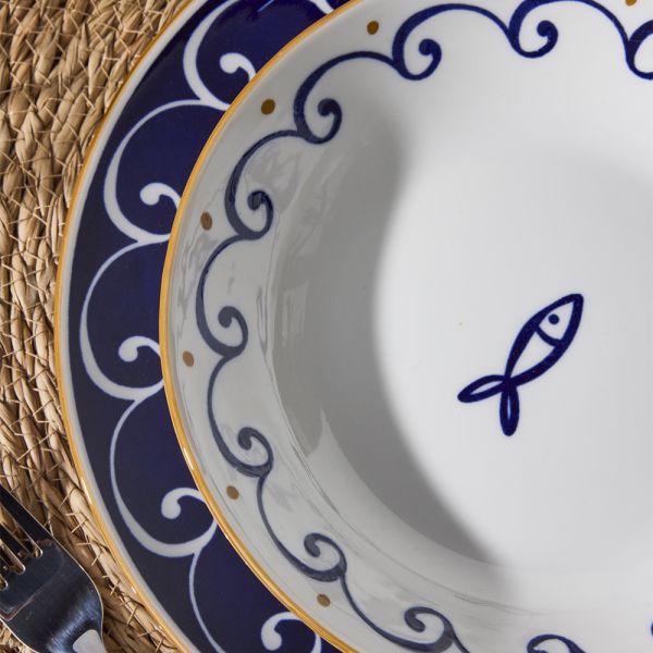 Tognana mediterrán 18 részes porcelán étkészlet szardinia hal mnitás