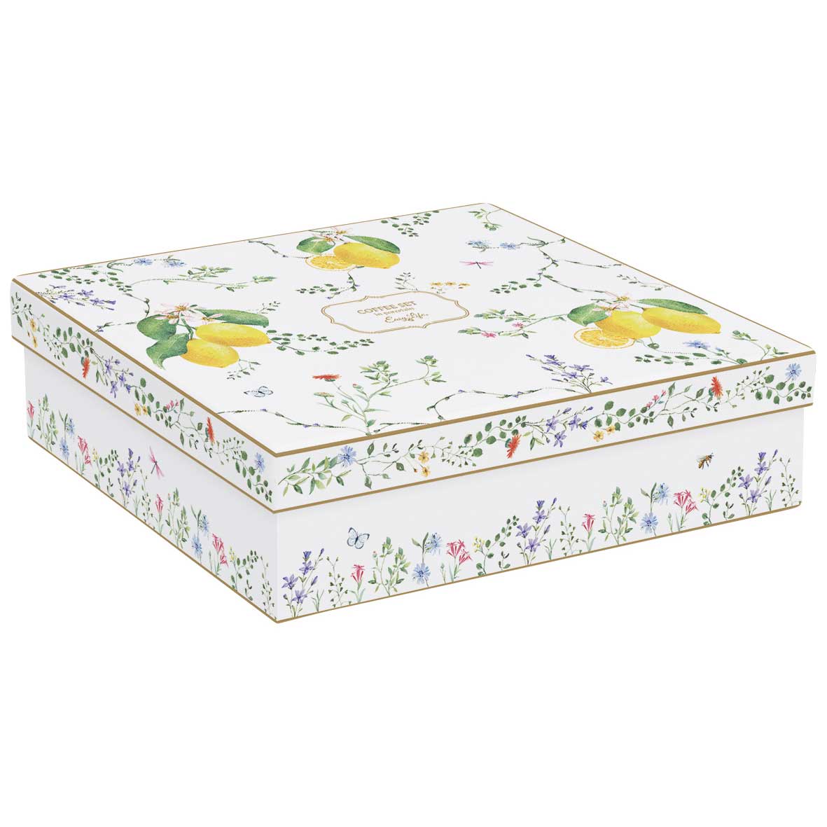 Bögre, csésze alj Mediterrán porcelán citrom mintás kávés csésze 6 személyes szett Fleurs et Citrons