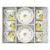 Bögre, csésze alj Mediterrán porcelán citrom mintás kávés csésze 6 személyes szett Fleurs et Citrons
