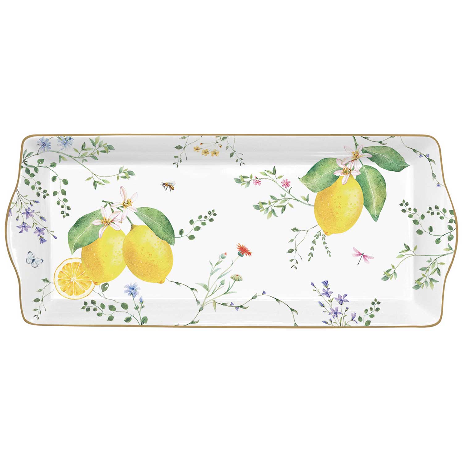 Tálca Mediterrán porcelán citrom mintás kínáló tálca 35x15 cm Fleurs et Citrons