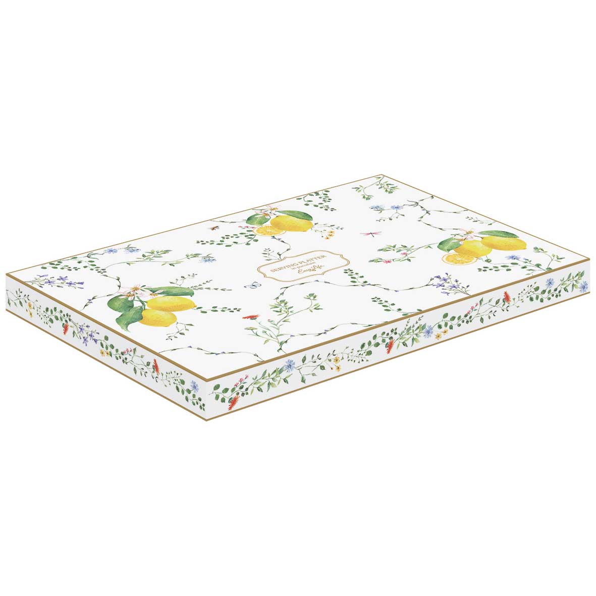 Tálca Mediterrán porcelán citrom mintás kínáló tálca 36x24 cm Fleurs et Citrons
