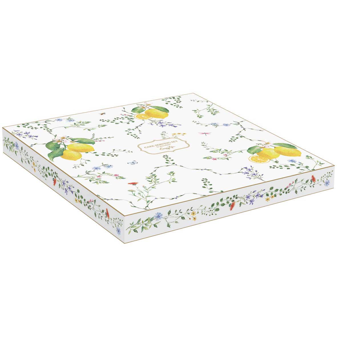 Tortatál Mediterrán porcelán citrom mintás tortatál lapáttal 32 cm Fleurs et Citrons