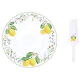 Tortatál Mediterrán porcelán citrom mintás tortatál lapáttal 32 cm Fleurs et Citrons