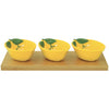 Tálka Mediterrán porcelán sárga citrom tálkaszett 3db-os bambusztálcán Fleurs et Citrons