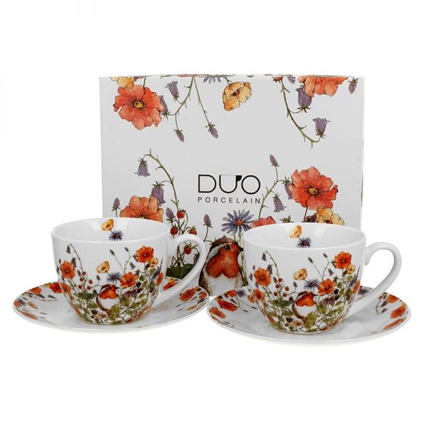 Mezei virág – pipacsos porcelán csésze aljjal – 270 ml – 2 személyes készlet – Wild Bird
