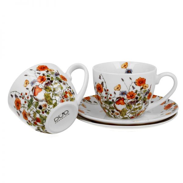 Mezei virág – pipacsos porcelán csésze aljjal – 270 ml – 2 személyes készlet – Wild Bird