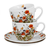 Mezei virág – pipacsos porcelán csésze aljjal – 270 ml – 2 személyes készlet – Wild Bird