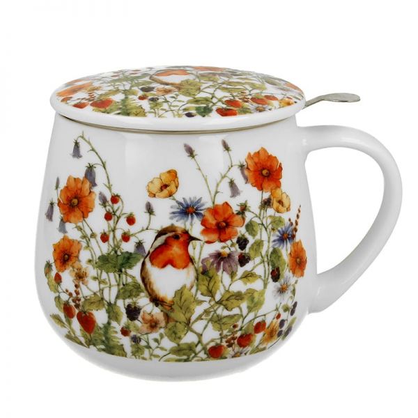 Mezei virág – pipacsos porcelán öblös bögre fémszűrővel – 430 ml – Wild Bird