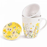 Mezei virágos porcelán bögre porcelán tetővel és szűrővel - 300 ml - sárga