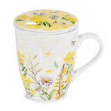 Mezei virágos porcelán bögre porcelán tetővel és szűrővel - 300 ml - sárga