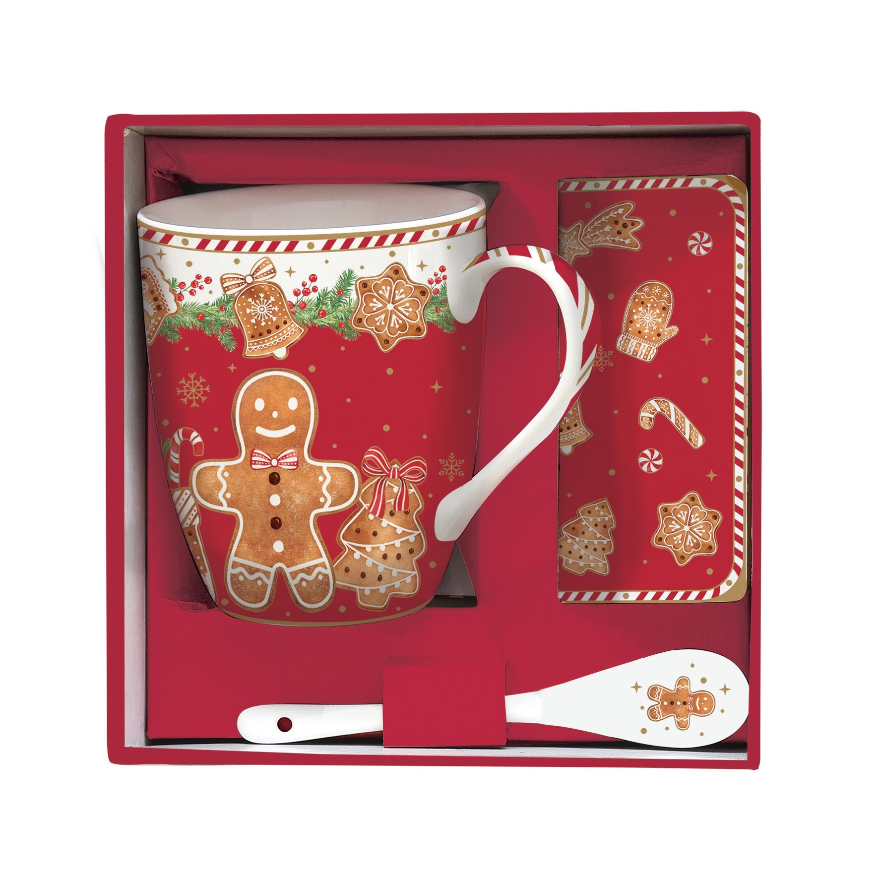 Tányér, étkészlet Mézeskalács karácsonyi Porcelán bögre kanállal díszdobozban